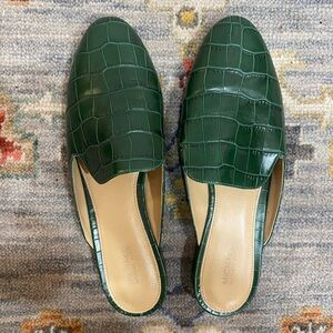Michael Kors Green Croc-Embossed Leather Mules
